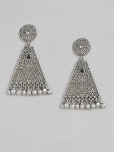 justpeachy Silver-Plated Classic Stone Studded Drop Earrings