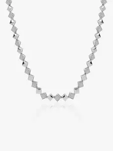 March by FableStreet Silver Rhodium-Plated Zircon Studded Necklace