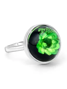 March by FableStreet Rhodium-Plated Dry Flower Minimal Silver Ring