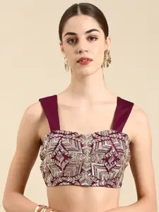 flaher Women Embroidered Silk Readymade Padded Saree Blouse