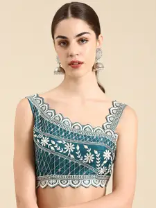 flaher Women Embroidered Silk Readymade Padded Saree Blouse