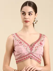 flaher Women Embroidered Silk Readymade Padded Saree Blouse