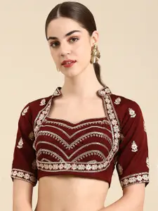 flaher Women Embroidered Silk Readymade Padded Saree Blouse