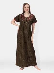 Be You Geometric Printed Embroidered Maxi Nightdress