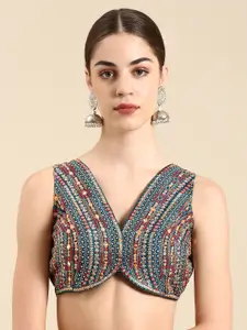 flaher Women Embroidered Silk Readymade Padded Saree Blouse