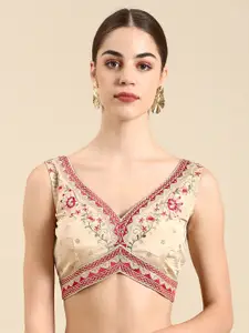flaher Women Embroidered Silk Readymade Padded Saree Blouse