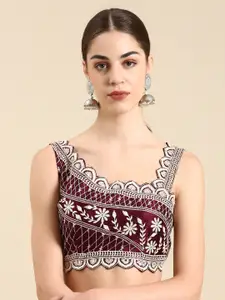 flaher Women Embroidered Silk Readymade Padded Saree Blouse