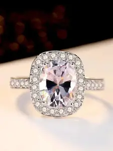 MEENAZ Silver-Plated AD-CZ Solitaire Studded Adjustable Ring