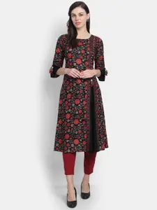 SUTI Round Neck Floral Printed A-Line Cotton Kurta