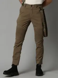 Breakbounce Men Olive Green Comfort Slim Fit Cotton Cargos Trousers With Suspenders
