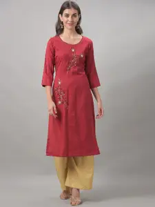 Dollar Missy Round Neck Floral Embroidered Beads And Stones Straight Kurta