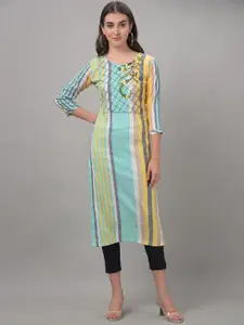 Dollar Missy Round Neck Woven Design Striped Thread Work Straight Kurta