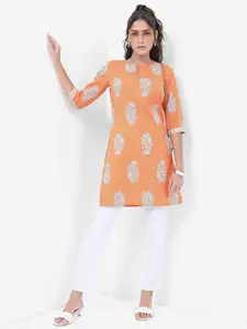 Vishudh Peach- Coloured Keyhole Neck  Ethnic Motifs Printed Straight Kurta