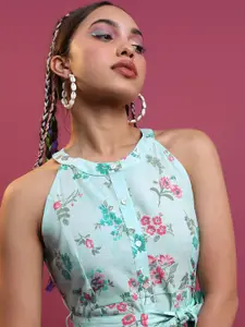 Vishudh Floral Printed A-Line Midi Dress