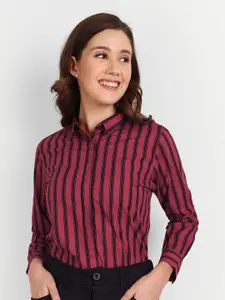 ASCIIBLUES Regular Fit Vertical Stripes Spread Collar Long Sleeve Cotton Formal Shirt