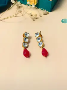 ABDESIGNS Gold Plated Classic Kundan Studded & Beaded Drop Earrings