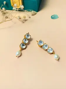 ABDESIGNS Gold Plated Classic Kundan Studded & Beaded Drop Earrings