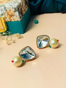 ABDESIGNS Gold Plated Classic Kundan Studded & Beaded Studs Earrings