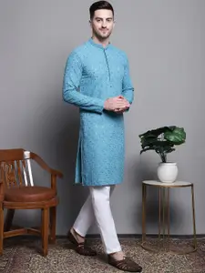 Jompers Floral Embroidered Sequinned Pure Cotton Straight Kurta With Pyjamas