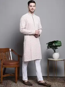 Jompers Floral Embroidered Sequinned Pure Cotton Kurta With Pyjamas