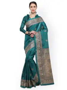 Saree mall Teal Green Art Silk Printed Bhagalpuri Saree