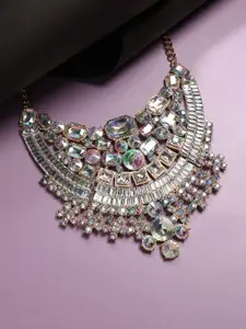 SOHI Silver Plated Crystal Studded Necklace