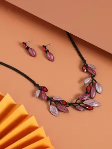 SOHI Stone Leaf Necklace & Earrings Jewellery Set