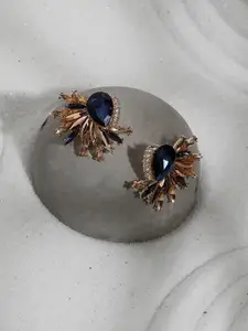 SOHI Gold-Plated Crystal-Studded Contemporary Stud Earrings