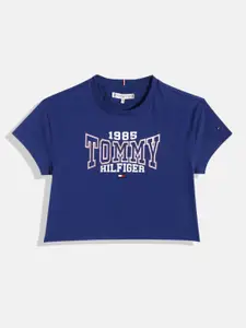 Tommy Hilfiger Girls Brand Logo Printed Pure Cotton Cropped T-shirt