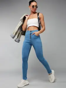 DOLCE CRUDO Women Skinny Fit Clean Look High-Rise Cotton Jeans