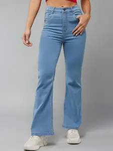 DOLCE CRUDO Women Bootcut High-Rise Light Fade Cotton Jeans