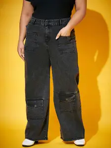 SASSAFRAS Curve Women Black Comfort Straight Fit High-Rise Clean Look Acid Wash Jeans