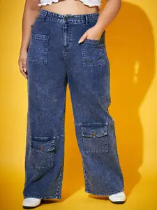 SASSAFRAS Curve Women Blue High-Rise Comfort Straight Fit Acid Wash Stretchable Jeans