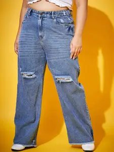 SASSAFRAS Curve Women Blue Comfort Straight Fit Mildly Distressed Pure Cotton Jeans