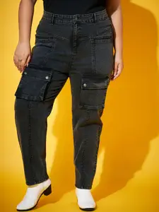 SASSAFRAS Curve Women Black Mid-Rise Comfort Acid Wash Stretchable Jeans
