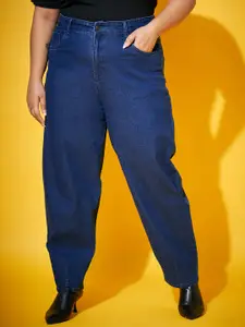 SASSAFRAS Curve Women Navy Blue Comfort Mom Fit Mid-Rise Clean Jeans