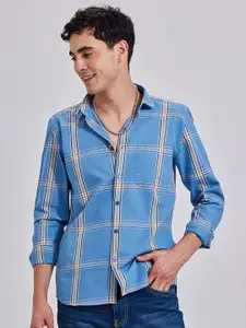 Snitch Blue Checked Classic Slim Fit Cotton Casual Shirt