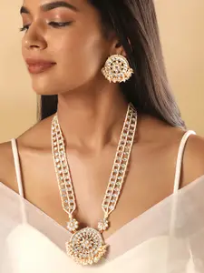 Rubans 24K Gold-Plated Kundan Studded & Beads Beaded Necklace Jewellery Set