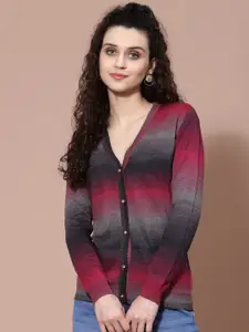 BAESD Colourblocked V-Neck Acrylic Cardigan Sweater