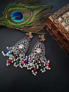 Binnis Wardrobe Silver-Plated Stone-Studded Contemporary Drop Earrings