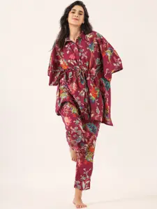 SANSKRUTIHOMES Floral Printed Pure Cotton Kaftan Night suit