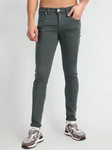 Flying Machine Men Grey Super Skinny Fit Low-Rise Low Distress Stretchable Jeans