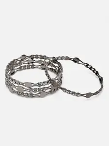 Sangria Set of 4 Silver-plated American Diamond-Studded Bangles