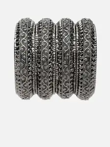 Sangria Set of 4 Silver-Plated Oxidised Bangles