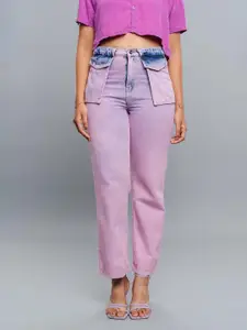 FREAKINS Women Lavender Straight Fit High Rise Coloured Pure Cotton Jeans