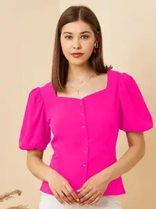 RARE Pink Puff Sleeve Square Neck Crepe Top