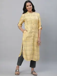 AURELIA Checked Band Collar Kurta