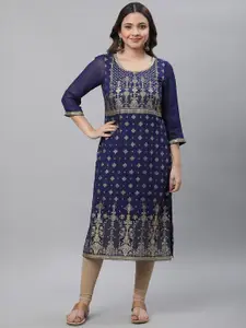 AURELIA Ethnic Motifs Printed Round Neck Kurta