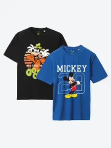 YK Disney Boys Pack Of 2 Mickey Mouse & Goofy Printed Oversized Fit Cotton T-shirt