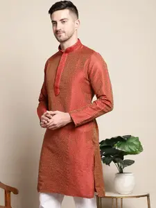 Anouk Floral Woven Design Mandarin Collar Thread Work Jacquard Cotton Silk Kurta